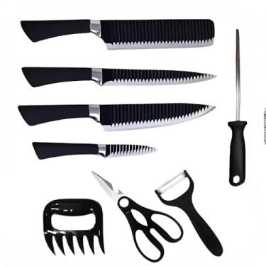 Imagem de Conjunto de Facas 8 Peças em Aço Inox com Garra, Tesoura e Amolador, Inclui Faca do Chef, Cutelo, Faca de Carne e Legumes
