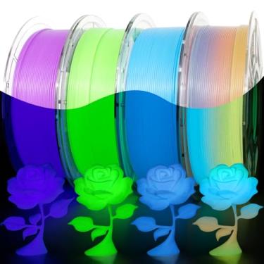 Imagem de iSANMATE Pacote de filamentos de impressora 3D, filamento que brilha no escuro multicolorido, verde, azul e roxo, filamento PLA 1,75 mm, precisão dimensional +/- 0,03 mm, pacote com 1 kg x 4