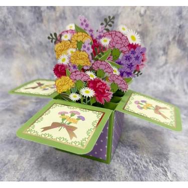Imagem de Cartões de presente de flor de cravo 22 x 17 cm com envelope mini cartão para mãe família dia das mães avó aniversário cartão