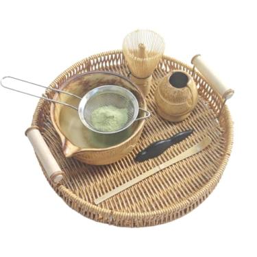 Imagem de Kit de 7 peças com batedor de cerâmica, tigela, colher e peneira - conjunto para cerimônia e latte - inclui suporte de batedor - presente para amantes (selva)