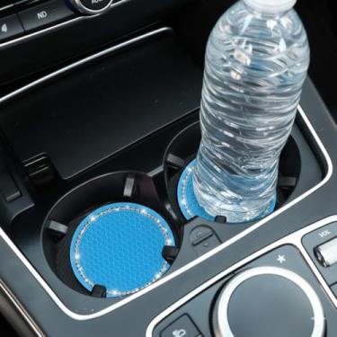 Imagem de Porta-copos de carro, suporte de copo redondo de strass brilhante para copo de bebida, acessórios para interior de carro, 7 x 7 cm, 1 peça (azul)