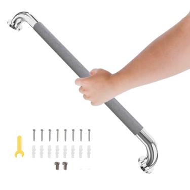 Imagem de Barra de apoio de chuveiro de 81 cm, alça de barra de apoio para banheiro com aderência serrilhada antiderrapante, barra de equilíbrio de banho de aço inoxidável, barra de segurança de banho de 3 cm