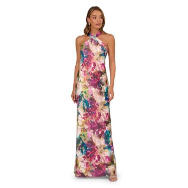 Imagem de Adrianna Papell Vestido longo de cetim estampado, rosa multi, Rosa Multi, 42