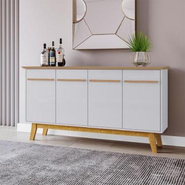 Imagem de Aparador Buffet Opala 4 Portas com Pés de Madeira Maciça Cinamomo/off-