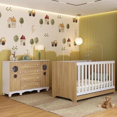 Imagem de Berço Americano 3 Em 1 Com Cômoda 2 Portas 4 Gavetas Suspiro Multimóveis MP4714 Branco-madeirado