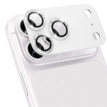 Imagem de Matekxy Para iPhone 17 Pro Max Protetor de Lente de Câmera Glitter - Lindo Anel Feminino de Metal Bling Capa Totalmente para Mulheres, Vidro Temperado 9H Anti-Risco com Borda de Alumínio, Prata