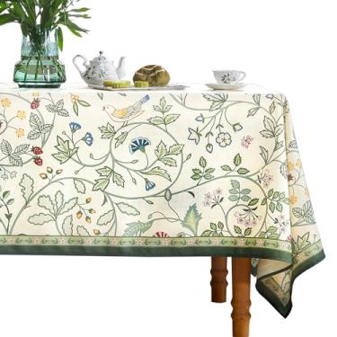 Imagem de bilin gaier Retângulo de toalha de mesa de linho, resistente a amassados, branco e verde francês, estampa com Froal, toalha de mesa com costura decorativa para Ação de Graças, Natal, sala de jantar
