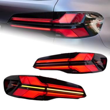 Imagem de TYPY Conjunto de luz traseira de LED para carro compatível com BMW X5 G05 2018-2023, luzes traseiras vermelhas com sequencial dinâmico e DRL, acessórios automotivos de lâmpada de freio (par)