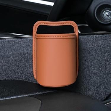 Imagem de Caixote do lixo para carro de 14 x 10 cm - Recipiente de armazenamento de veículo com design de encaixe (laranja)