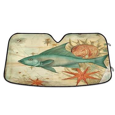 Imagem de Placa vintage envelhecida vida marinha borboleta peixe carro pára-brisa proteção UV do carro, protetor solar para carro, acessórios de carro