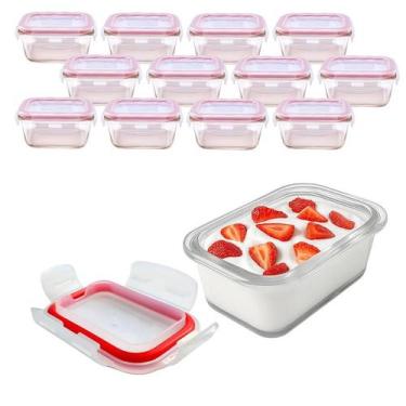 Imagem de Kit 12 Potes Vidro Hermético Borossilicato Condimento 200ml Fit Frutas