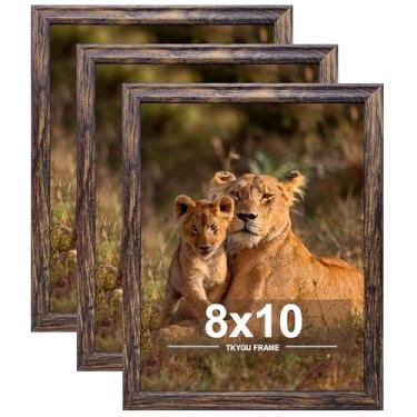 Imagem de TKYGU Conjunto de 3 porta-retratos 20 x 25 cm, moldura de madeira para pendurar na parede ou mesa, pôster de galeria de parede 20 x 25, marrom com acrílico resistente a estilhaçamento, melhor presente