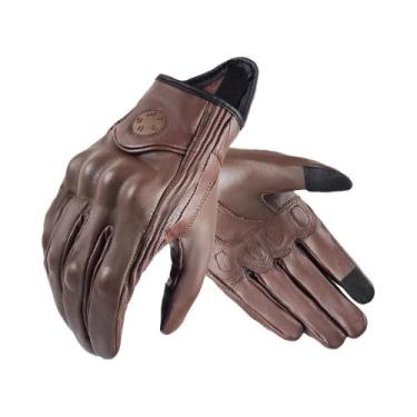 Imagem de Luvas de Couro Retro Marrom para Motocicleta - Couro de Cabra - Homens
