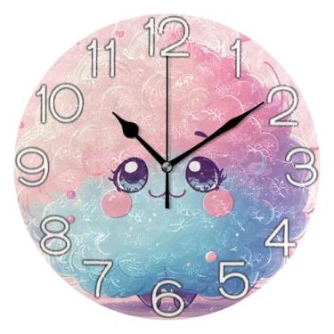 Imagem de GAIGEO Lindo relógio de parede analógico monstro rosa azul desenho animado sala de aula relógio de escritório redondo sem tique-taque silencioso, decoração de parede retrô moderna art déco, 25 cm