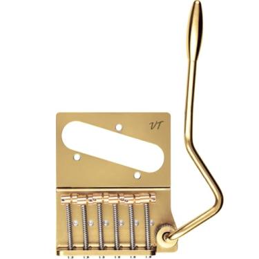 Imagem de Vega-Trem VT2ND TeleTrem Classic Gold sem logotipo — Tremolo sem broca para guitarras estilo Telecaster (layout clássico de 71 mm), selas de latão independentes patenteadas de 3 pares, ajustável por