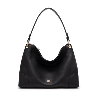 Imagem de ELLE Bolsa de ombro Hobo de couro legítimo, grande, Preto