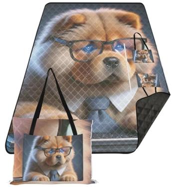 Imagem de TSENQUE Chow Chow Filhote de cachorro fofo fofo essencial para piquenique tapete de praia dobrável, sem areia, impermeável, embalável, cobertor de acampamento 203 x 152 cm