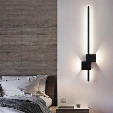 Imagem de Arandela LED Interior Moderna Criativa Minimalista Lâmpadas de Parede Longas Linear Alumínio Metal Iluminação de Parede para Quarto Cabeceira Sala de Estar Escadaria (Luz Branca Preta, 120 cm)