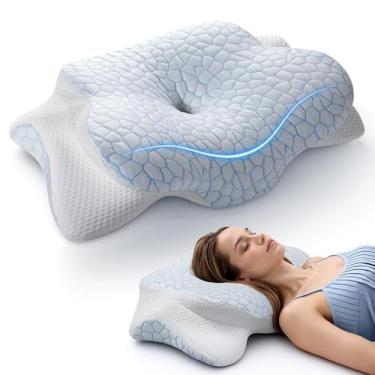 Imagem de JINXIA Almofada de pescoço cervical para pescoço e ombro, travesseiro de espuma viscoelástica inodoro com capa de seda macia, travesseiro ortopédico ergonômico de suporte de pescoço para dorminhocos