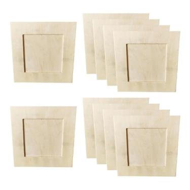 Imagem de KiBcsLic Conjunto de 10 Molduras de Madeira Decorativas Sem Acabamento para Presentes, Artesanato DIY, Projetos de Pintura, Aniversários e Casamentos, 15cmx15cm