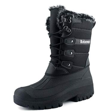 Imagem de Knixmax Botas de neve femininas de inverno impermeáveis cano médio forradas com pele quente exterior isolado Mucker Yard esqui botas de caminhada preto EU 42
