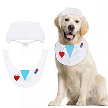 Imagem de Hillban Fantasia de médico para cães grandes, gatos, filhotes, fantasias engraçadas para cosplay, festa veterinária, roupa de enfermeira, gato, uniforme fofo (GG)