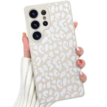 Imagem de OOK Capa magnética para Samsung Galaxy S25 Ultra, estampa fofa de leopardo branco de silicone [compatível com MagSafe] Capa de telefone fina à prova de choque com estampa de chita para celular de 17.5