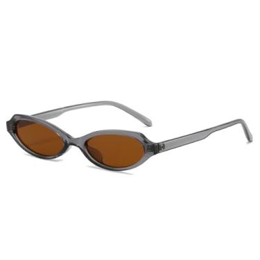 Imagem de Óculos de Sol UV400 - Lentes Ovais Pequenas Estilo Olho de Gato com Estampa de Leopardo - Estilo Punk para Homens e Mulheres - Ideal para Esportes ao Ar Livre, Corrida e Ciclismo - Cor Cinza Chá