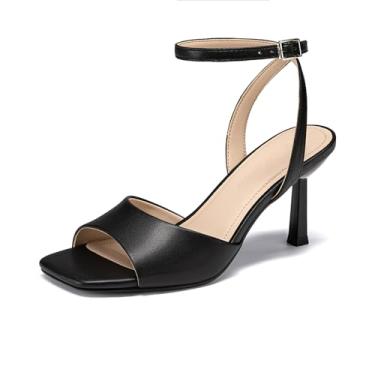 Imagem de Athlefit Sandálias femininas de salto alto com bico aberto de malha de 7,6 cm, salto agulha com tira no tornozelo, para festa de casamento, Poliuretano preto, 41
