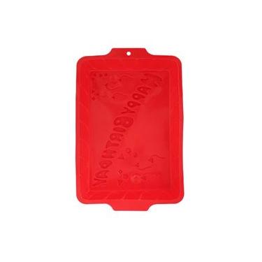 Imagem de Forma De Bolo Happy Birthday Silicone Vermelha 22Cm - Hauskraft