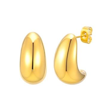 Imagem de LIiusgelad Brincos grossos e grossos para mulheres, aço inoxidável banhado a ouro 18 k, joia leve para o dia a dia, Medium, Acetato, Sem tipo de pedra preciosa
