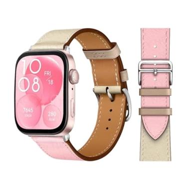 Imagem de KAPPDE Pulseira retrô para Huawei Watch Fit 3 pulseira de couro bovino italiano de substituição rápida Correa para Huawei Fit 3 Fit 2 Watch Band (Rose Sakura Craie 10, ajuste 2)