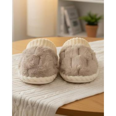 Imagem de Pantufas femininas quentes de pelúcia para o inverno, para uso interno, quarto, cáqui, Caqui, 39