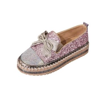 Imagem de Mocassim feminino casual com laço de strass sola grossa design de lantejoulas mocassins preguiçosos para uso diário, rosa, 39
