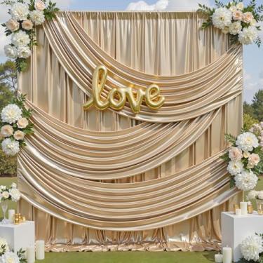 Imagem de Cortina de fundo de lantejoulas champanhe 76 cm x 3 m – 6 painéis 1,5 x 3,5 m, sem rugas, brilho nas costas, cortinas de fundo com glitter para fotografia, aniversário, casamento, fundo de formatura