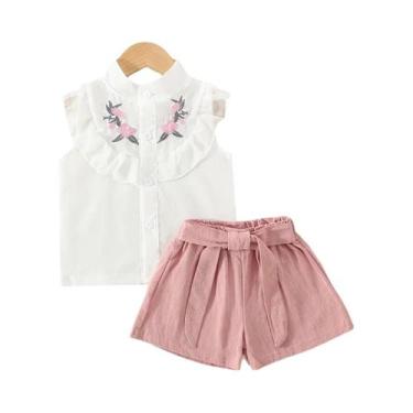 Imagem de Conjunto De Verão Para Menina Com Roupas Bordadas Em Flores Para Idade