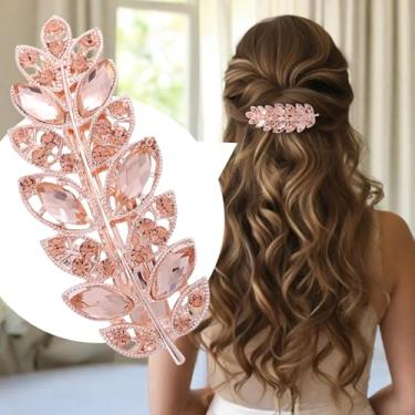 Imagem de Grampos de cabelo de strass, grampos de cabelo de cristal brilhante, presilhas de cabelo de folha extravagante para casamento, acessórios de cabelo de noiva, champanhe