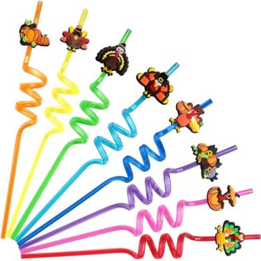 Imagem de Pacote com 56 canudos reutilizáveis de Ação de Graças, estampa de bordo, abóbora de peru, lembrancinhas de festa, presentes para crianças, amizade, outono, colheita, suprimentos de festa