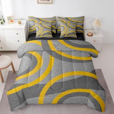 Imagem de Erosebridal Conjunto de cama king geométrico abstrato, geométrico, amarelo, cinza, camuflado, redemoinho, para homens, crianças, adultos, moderno, minimalista, listrado, conjunto de cama em uma bolsa