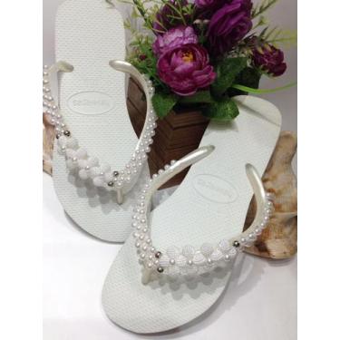 Imagem de Chinelo havaianas personalizados com perolas, Chinelo branco, 37-38