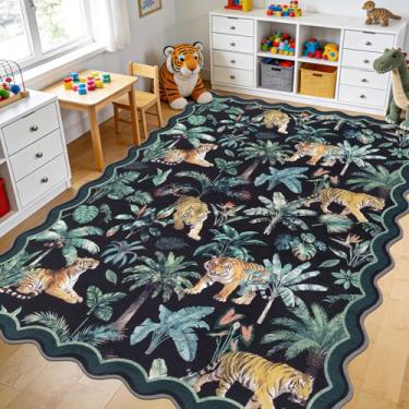 Imagem de U'Artlines Tapetes de tigre para sala de jogos, tapete lavável de 1,8 x 2,7 m, tapete antiderrapante, tapete macio com estampa de animais da selva para crianças, berçário, sala de aula, dormitório