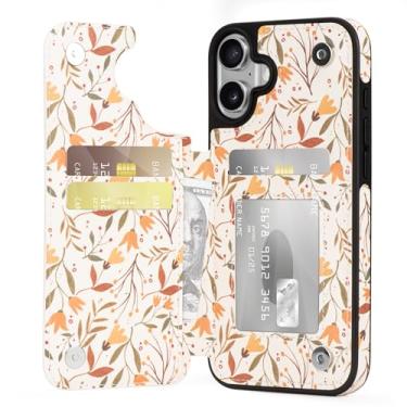 Imagem de Capa carteira para iPhone 16 com porta-cartões de couro PU bloqueio RFID para iPhone 16 capa flip para mulheres e homens, fecho magnético com suporte de 6,1 polegadas