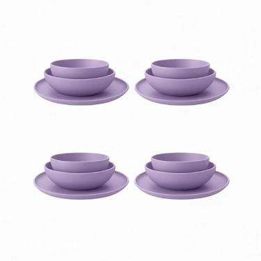 Imagem de Jogo 12 Pratos Raso Cinza Escuro – Design Moderno Street, Ideal para Refeições Domésticas, Jantares e Eventos Casuais (Lilás)