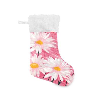 Imagem de ATTX Meias de Natal de margaridas brancas, suportes de presente para decorações de festas de fim de ano (17,7 polegadas, 1 pacote) #167