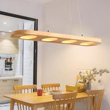Imagem de Luminária pendente de madeira estilo vintage, luminária rústica para mesa de jantar, lustre LED redondo em acrílico, luminária de teto moderna com altura ajustável para sala de jantar, quart