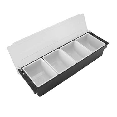 Imagem de Generic Condimento Caddy Tampa Transparente Durável Destacável para Bar Organizador de Buffet de Tempero de Frutas, Plástico Preto 1 X Condimento Caddy4 X Compartimento Interno, Multi Função para (4