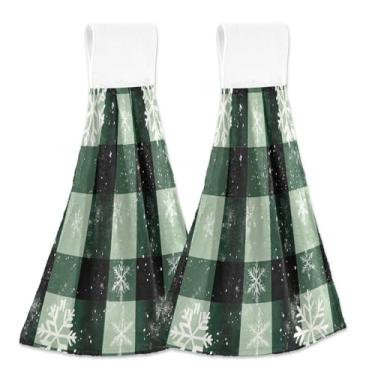 Imagem de Blueangle 2 Pçs Flocos de Neve Preto Buffalo Xadrez Pendurado Toalha de Mão Toalha de Mão Absorvente Macio Coral Veludo Pano para Cozinha Banheiro (643)