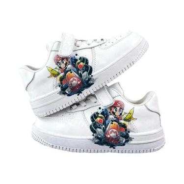 Imagem de Tênis Casuais Brancos Duráveis Com Estampa De Desenho Animado Do Mario