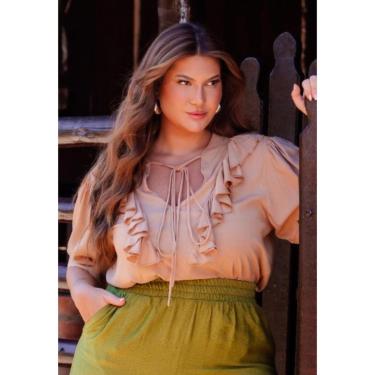 Imagem de Blusa Plus Size com Babado e Decote V Cor:;Tamanho:46;Gênero:Feminino-Feminino