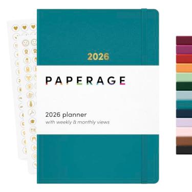 Imagem de PAPERAGE Agenda semanal e mensal 2026, 12 meses (janeiro de 2026 a dezembro de 2026), 14 x 20 cm, capa dura 2026, agenda com páginas semanais e mensais, páginas de anotações, adesivos e bolso traseiro